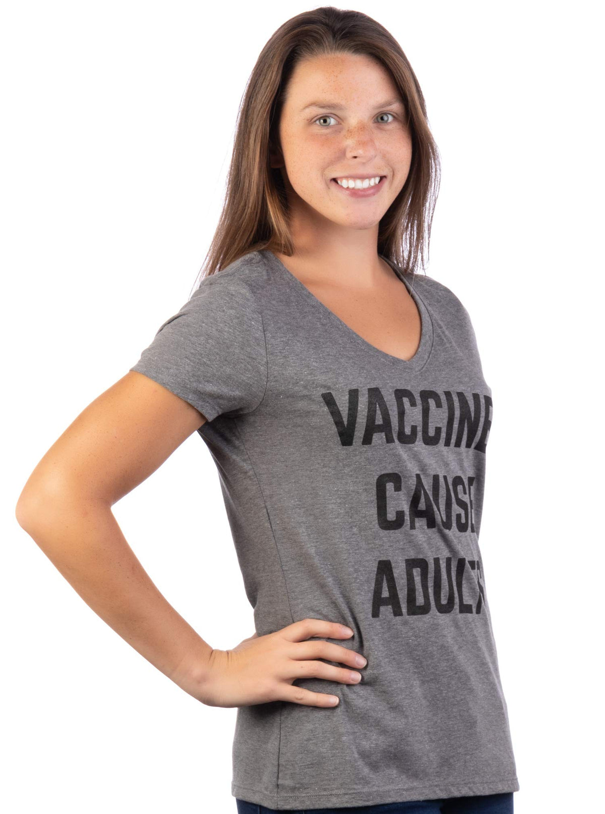 Vaccines Cause Adults | Funny Doctor Nurse Science Humor V-Neck T-Shirt - Women's