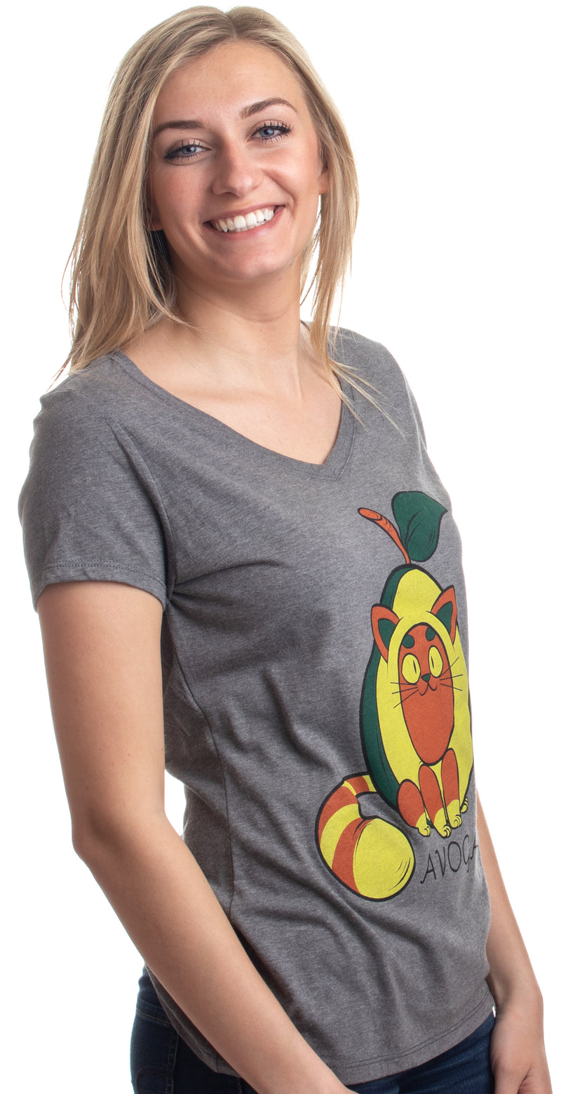 Avogato | Funny Cute Avocado Cat Joke Arigato Graphic V-neck T-shirt for Women