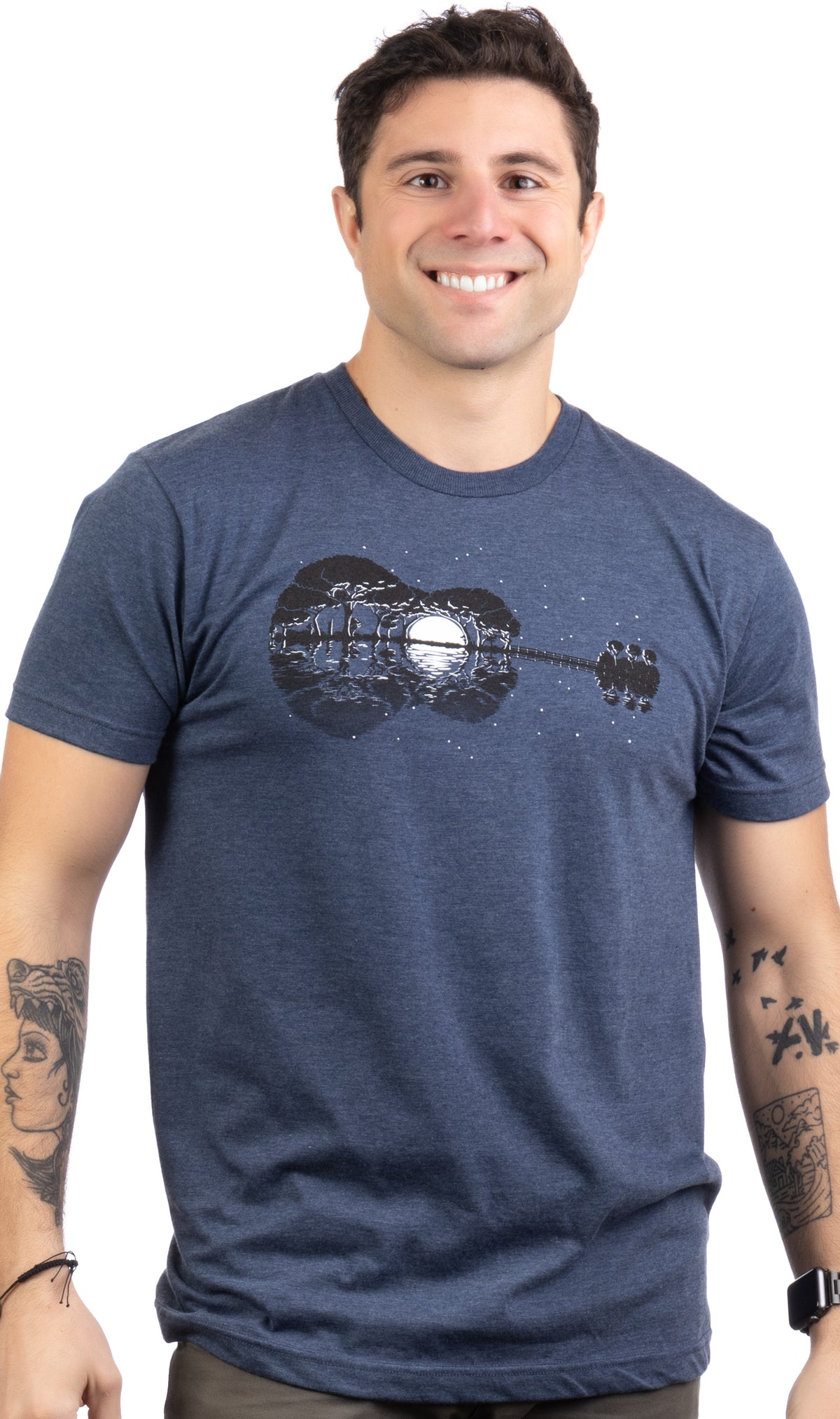 Acoustic Guitar Moonrise - Guitarist Musician Music Player T-shirt - Men's/Unisex