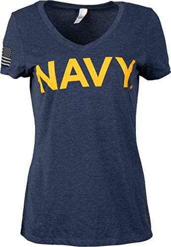 Navy Chest Print & U.S. Military Sleeve Flag Tee - Women's