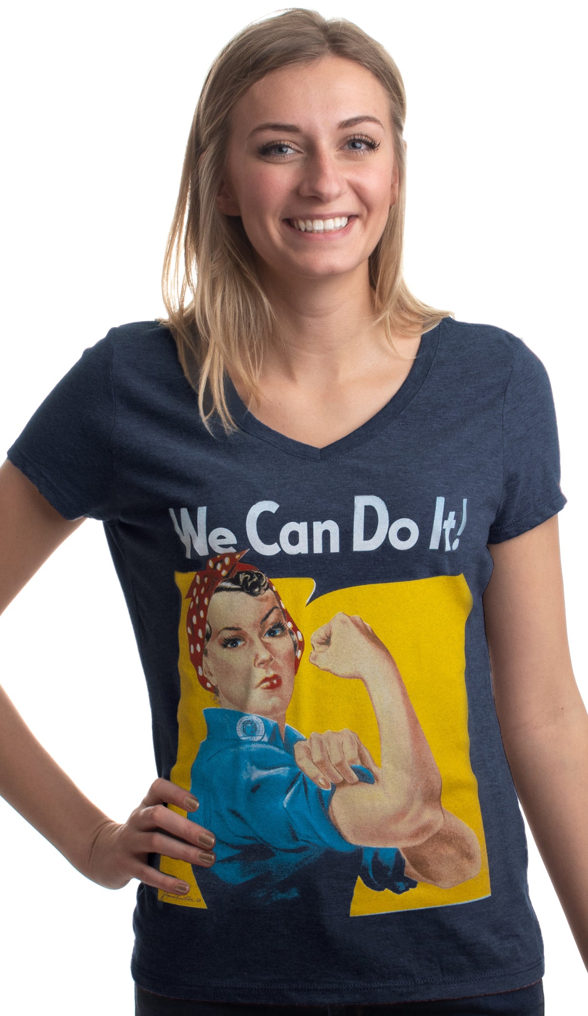 Rosie the Riveter, We Can Do It | Feminist Rosey Rosy V-neck T-shirt for Women
