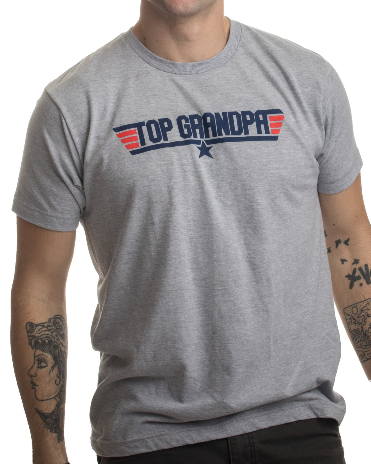 Top Grandpa | Funny 80s Dad Humor Movie Gun 1980s Military Air Force Men T-shirt