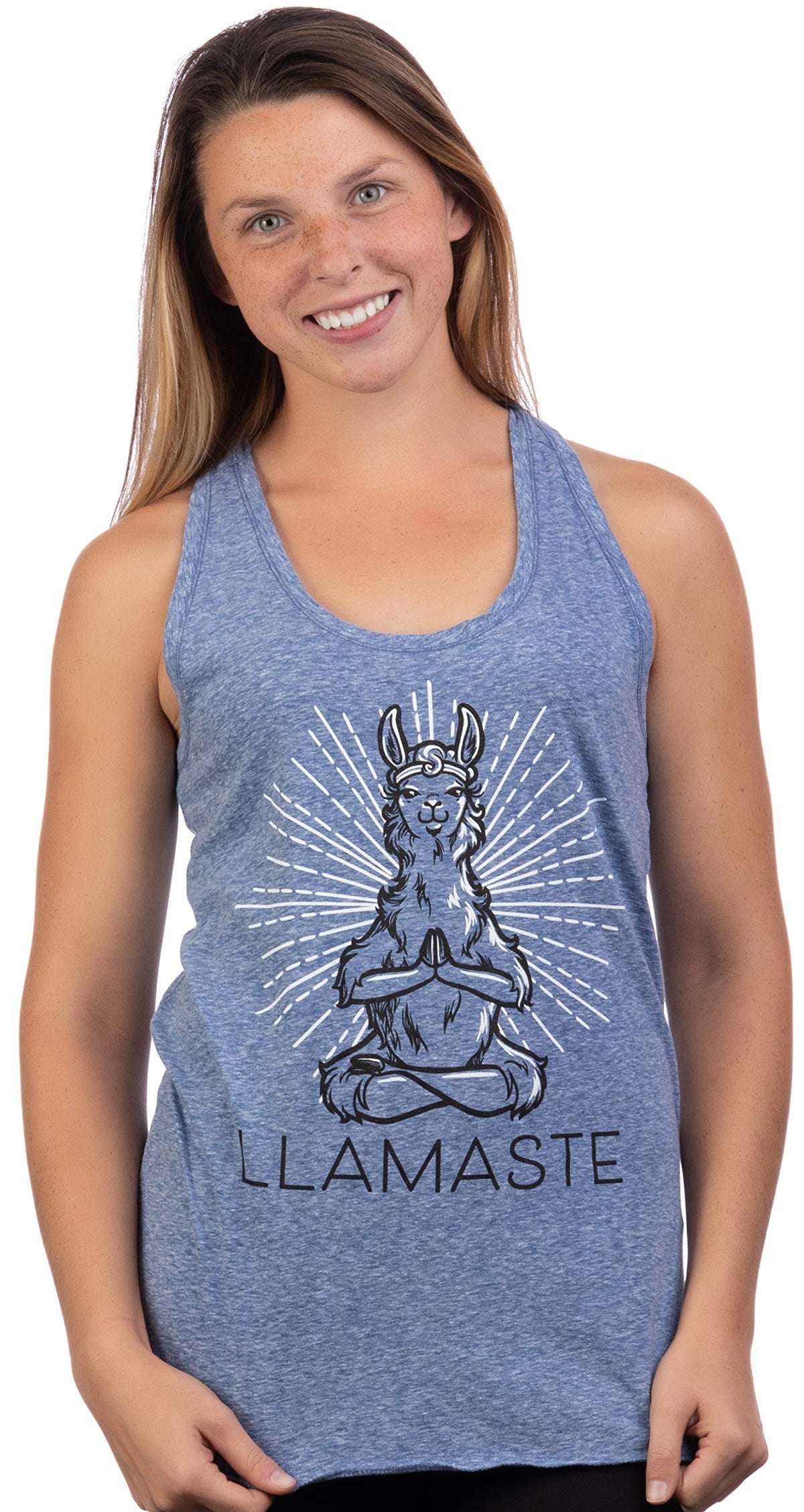 Llamaste | Cute, Funny Yoga Llama Namaste Workout Racerback Tank Top for Women