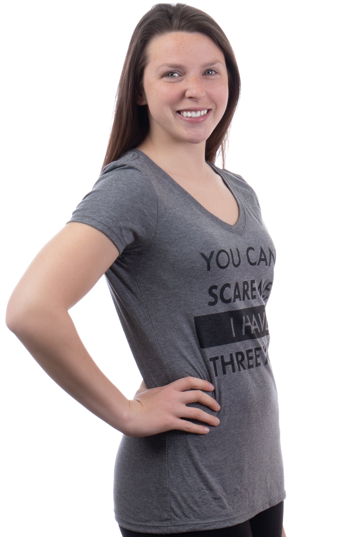 You Can't Scare Me, I Have Three Kids | Funny Mom Mommy Mama Cute Joke Women V-Neck T-Shirt