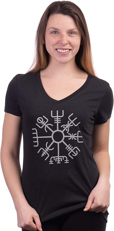 Vegvisir | Nordic Viking Rune Compass Norse Germanic Icelandic Pagan Magic Symbol Women Top T-Shirt