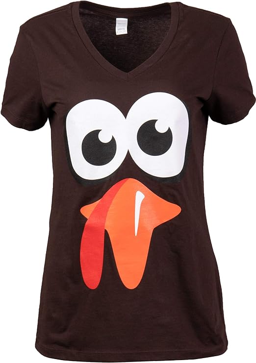 Silly Turkey Face | Funny Thanksgiving Fall Joke Humor Tee Shirt for Women V-Neck Ladies T-Shirt