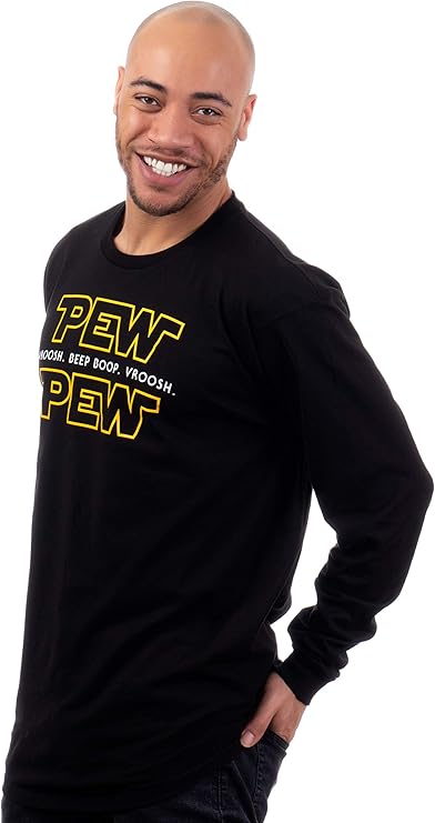 Pew Pew Wars | Funny Long Sleeve Graphic Tee Humor Phrase Novelty Joke Saying T-Shirts for Men Women