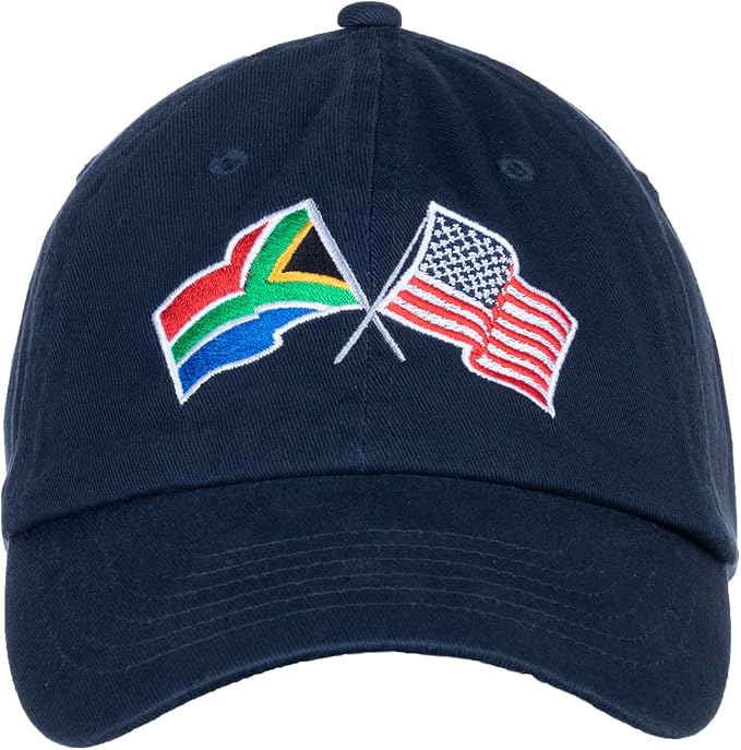 South Africa and US Flag Hat | American Friendship Nations Flag Baseball Low Profile Dad Hat for Men Women