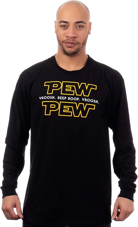 Pew Pew Wars | Funny Long Sleeve Graphic Tee Humor Phrase Novelty Joke Saying T-Shirts for Men Women