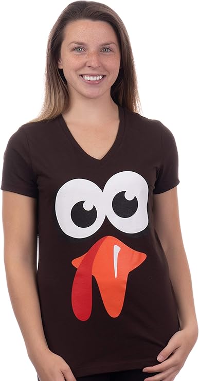 Silly Turkey Face | Funny Thanksgiving Fall Joke Humor Tee Shirt for Women V-Neck Ladies T-Shirt