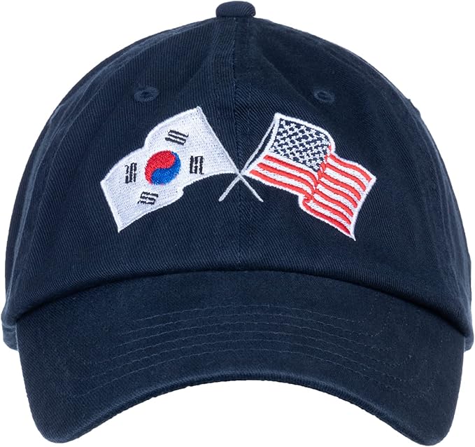 South Korea and US Flag Hat | American Friendship Nations Flag Baseball Low Profile Dad Hat for Men Women