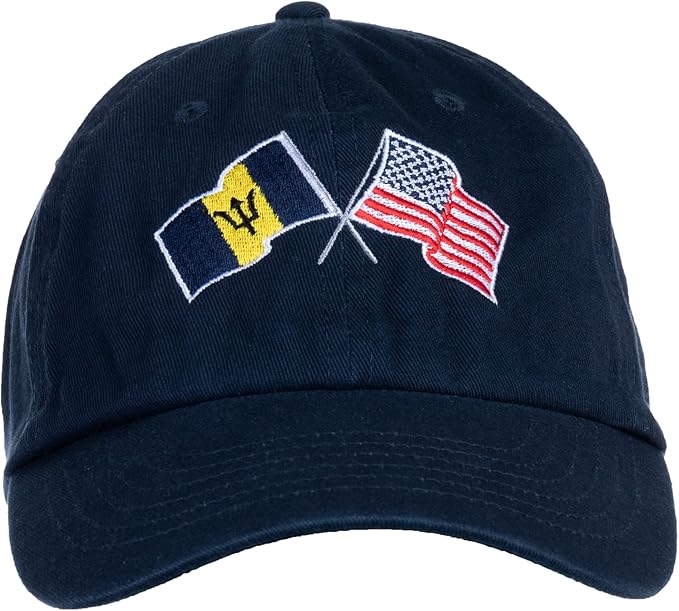 Barbados and US Flag Hat | American Friendship Nations Flag Baseball Low Profile Dad Hat for Men Women