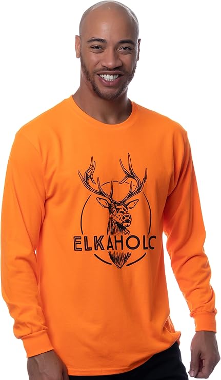 Elkaholic | Funny Long Sleeve Graphic Tees Humor Phrase Novelty Joke Saying T-Shirts for Men Women