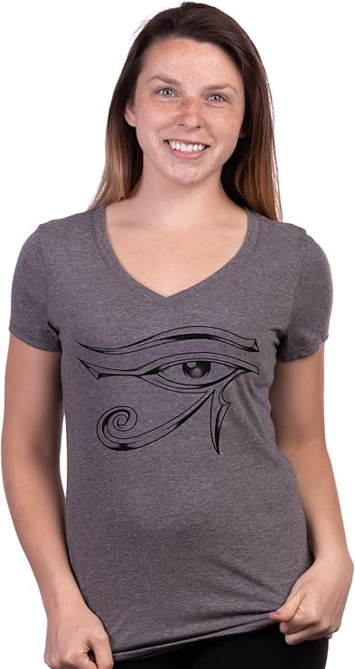 Eye of Horus | Ancient Egyptian Amulet Hieroglyph Symbol Spiritual V-Neck T-Shirt Top for Women