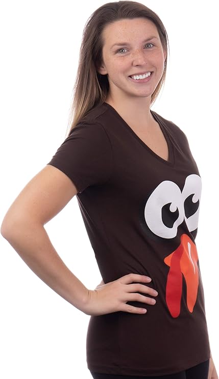 Silly Turkey Face | Funny Thanksgiving Fall Joke Humor Tee Shirt for Women V-Neck Ladies T-Shirt