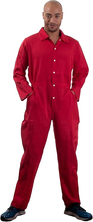 Prisoner Jumpsuit | Red Prison Inmate Halloween Costume Unisex Jail Criminal