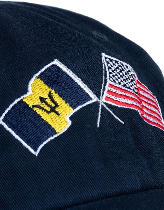 Barbados and US Flag Hat | American Friendship Nations Flag Baseball Low Profile Dad Hat for Men Women