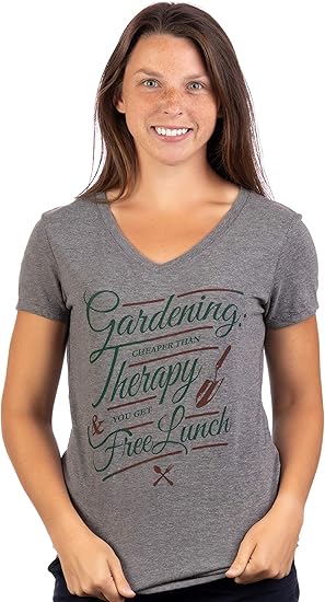 Gardening Therapy | Cool Unique Illustration V-Neck T-Shirt Top Tee for Women