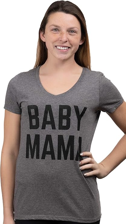 Baby Mama Women's Funny Saying T-Shirts, Sarcastic Cute Phrase Humor Joke V-Neck Tee Shirt Tops