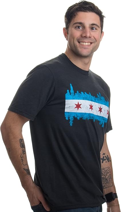 Chicago City Flag Skyline | Vintage Retro-Feel Triblend T-shirt for Men or Women