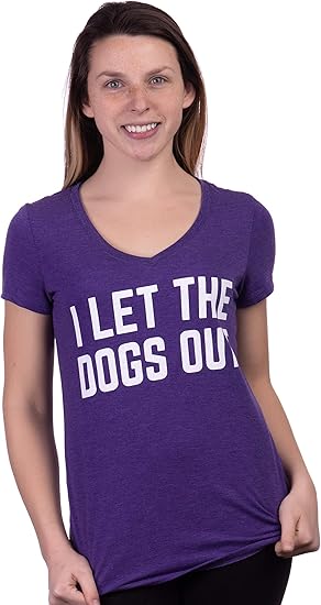 I Let The Dogs Out | Funny Dog Walker Joke Pet Owner Humor Women's V-Neck T-Shirt Top