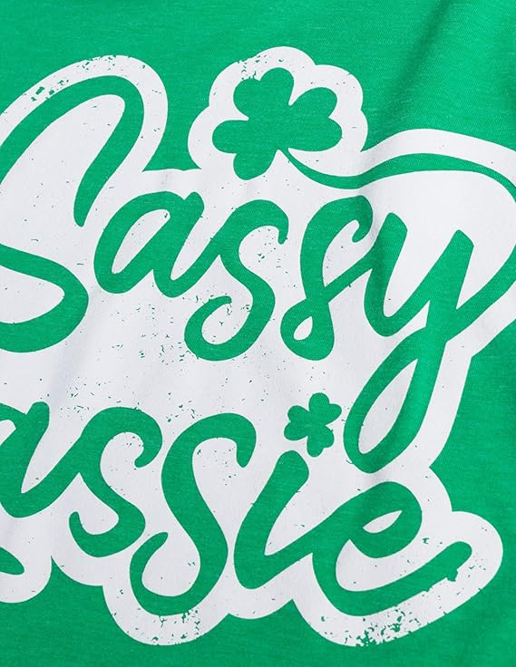 Sassy Lassy | Funny St Pat's Paddy Patrick Patty's Green Lassie Shamrock V-Neck T-Shirt for Women