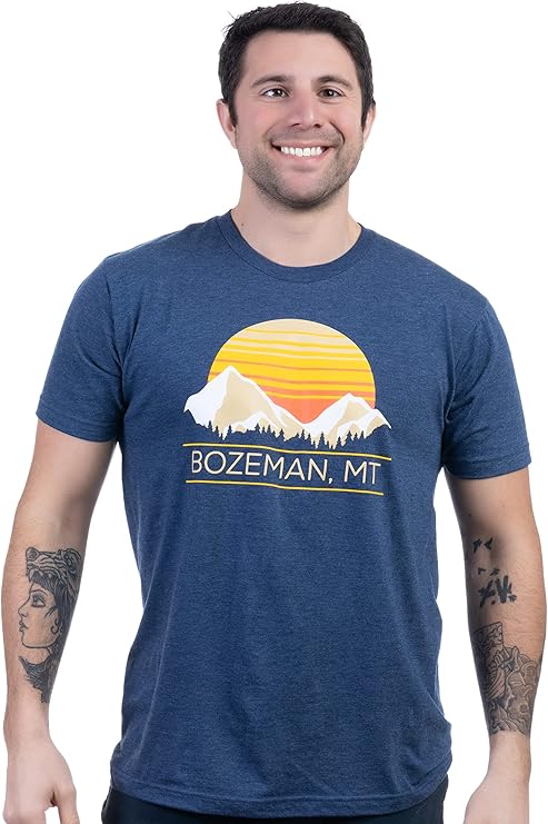 Mountain Bozeman | Retro Rocky Mountain Towns - Hiking Tee Shirt, Camping Nature Hiker T-Shirt for Men Women