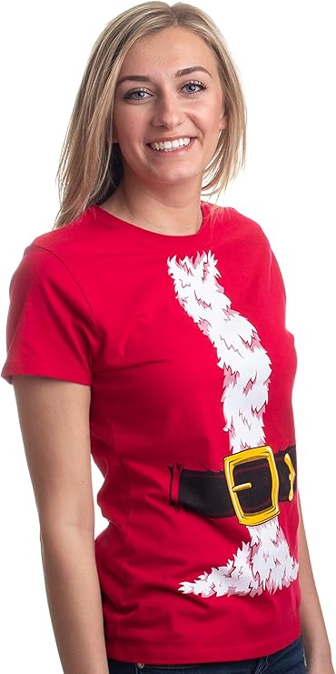 Santa Claus Costume Jumbo Print Novelty Christmas Holiday Humor Women T-Shirt