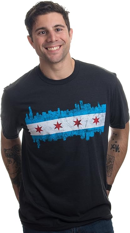 Chicago City Flag Skyline | Vintage Retro-Feel Triblend T-shirt for Men or Women