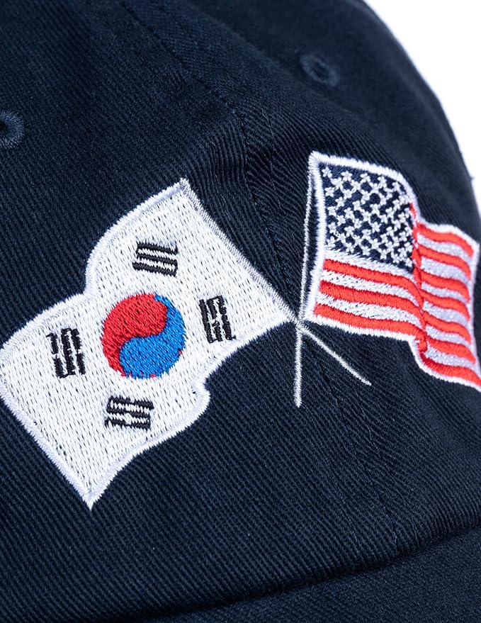 South Korea and US Flag Hat | American Friendship Nations Flag Baseball Low Profile Dad Hat for Men Women