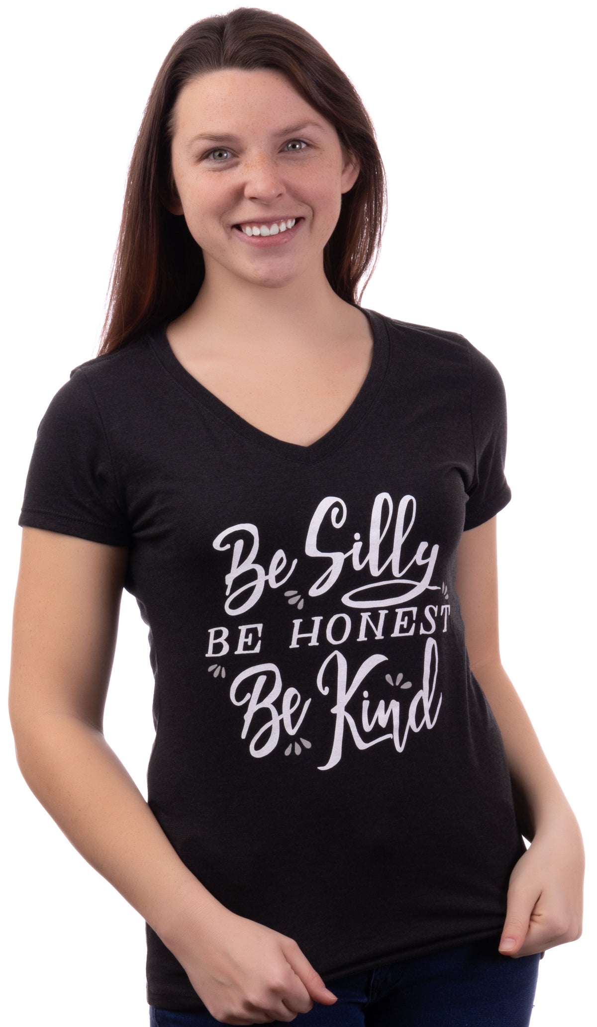 Silly Honest Kind | Positive Cute Teacher Ladies V-neck T-shirt