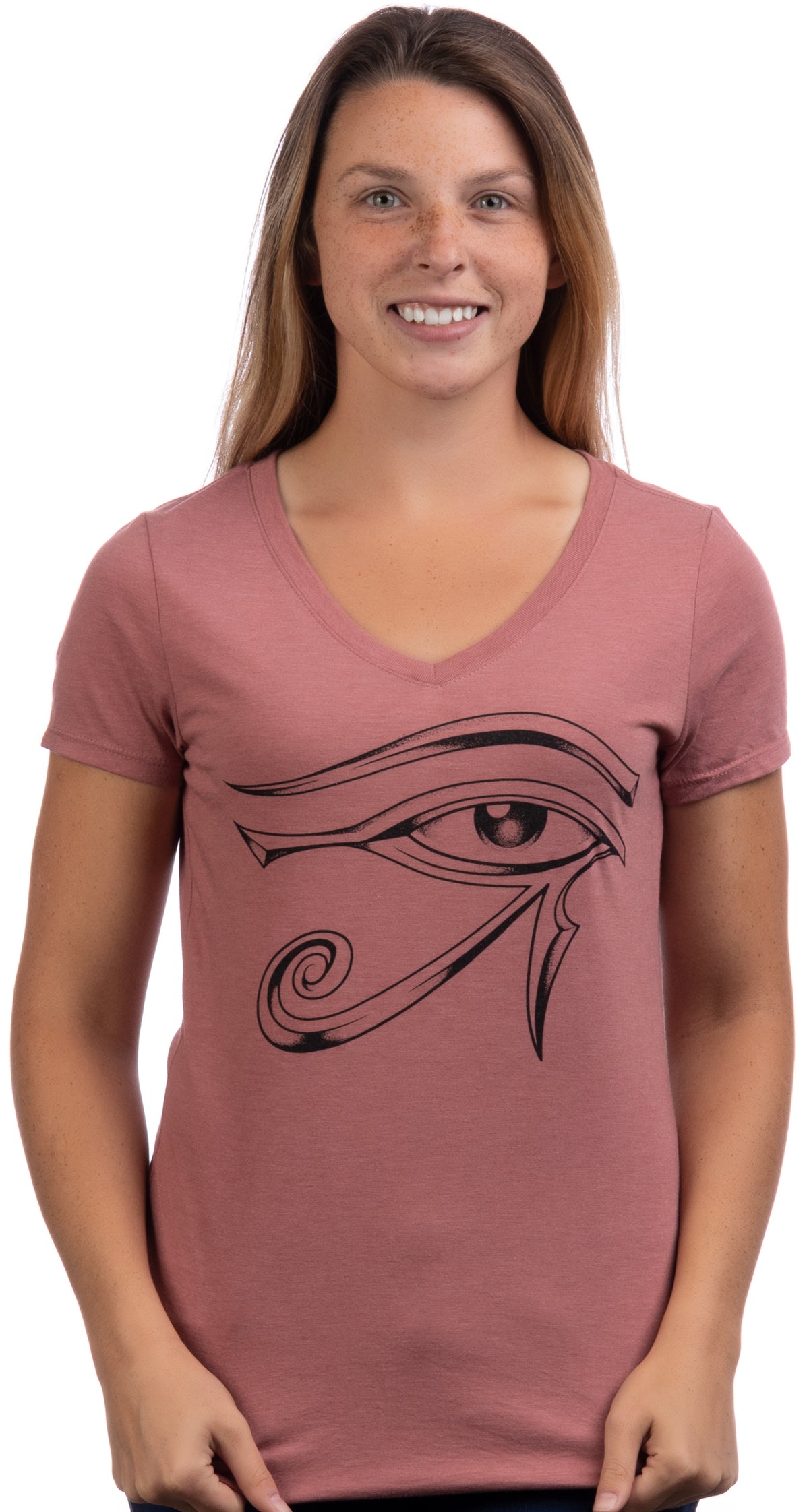 Eye of Horus | Ancient Egyptian Amulet Hieroglyph Symbol Spiritual V-Neck T-Shirt Top for Women