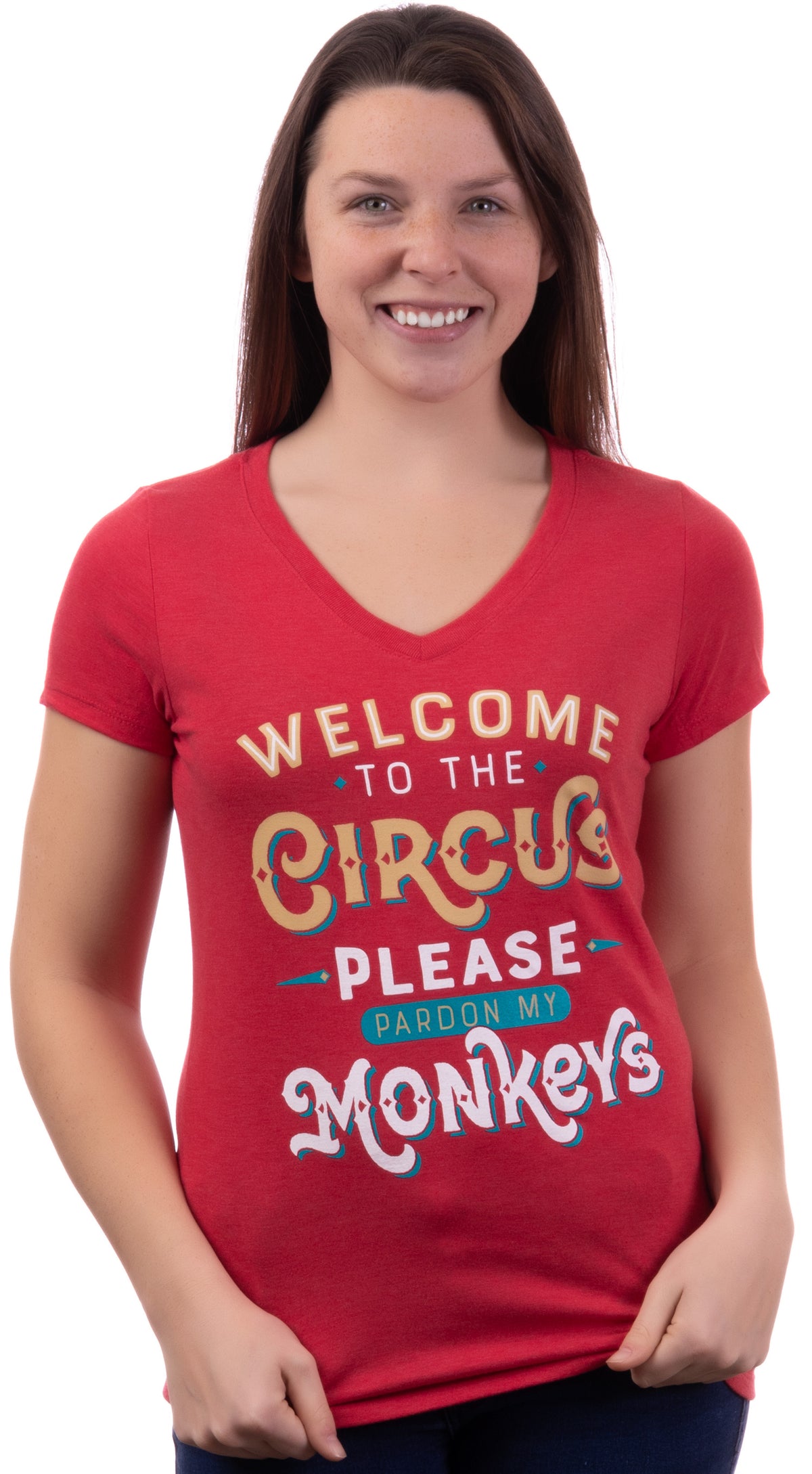 Circus Monkeys | Women's Funny Saying T-Shirts, Sarcastic Cute Phrase Humor Joke V-Neck Tee Shirt Tops