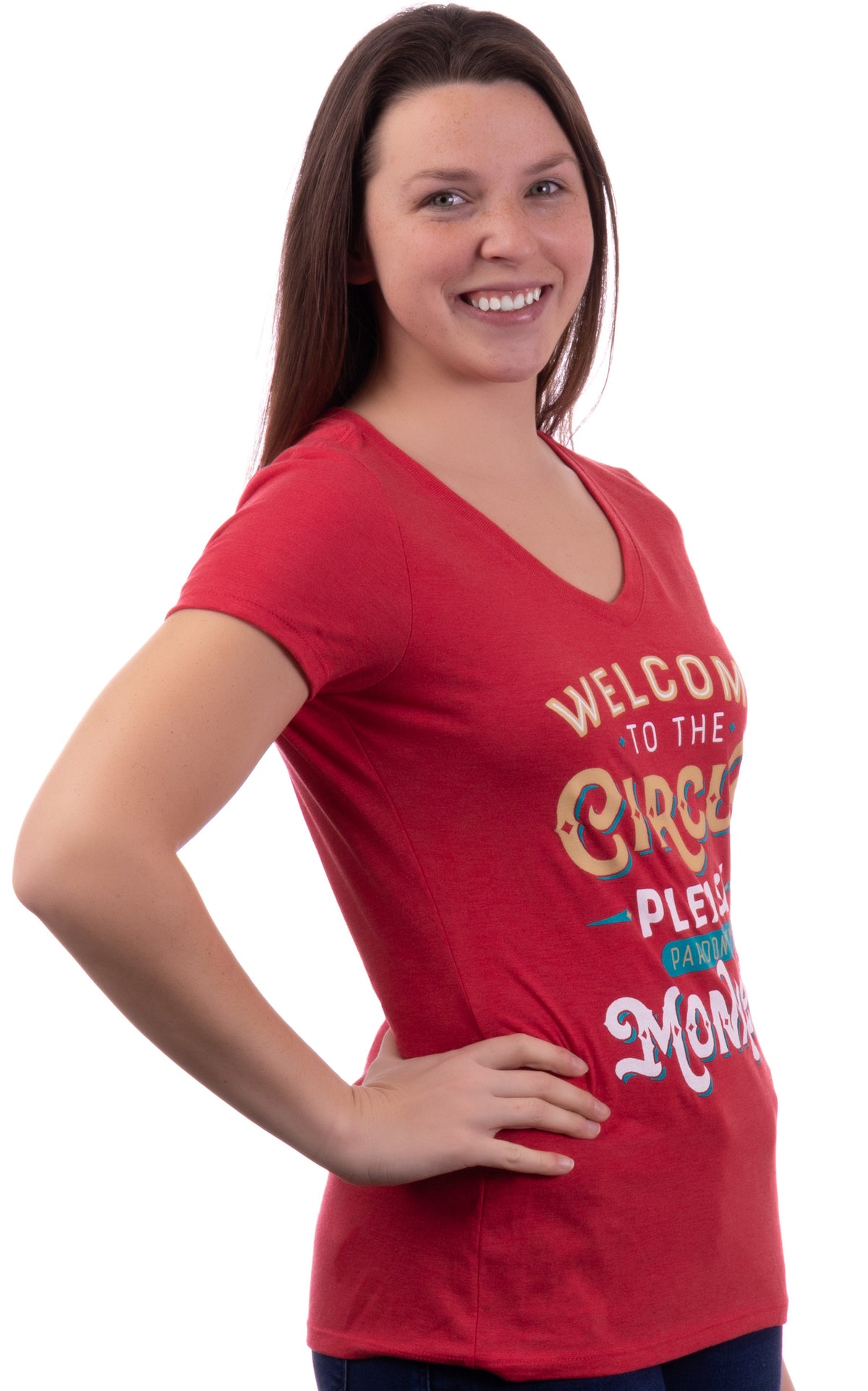 Circus Monkeys | Women's Funny Saying T-Shirts, Sarcastic Cute Phrase Humor Joke V-Neck Tee Shirt Tops