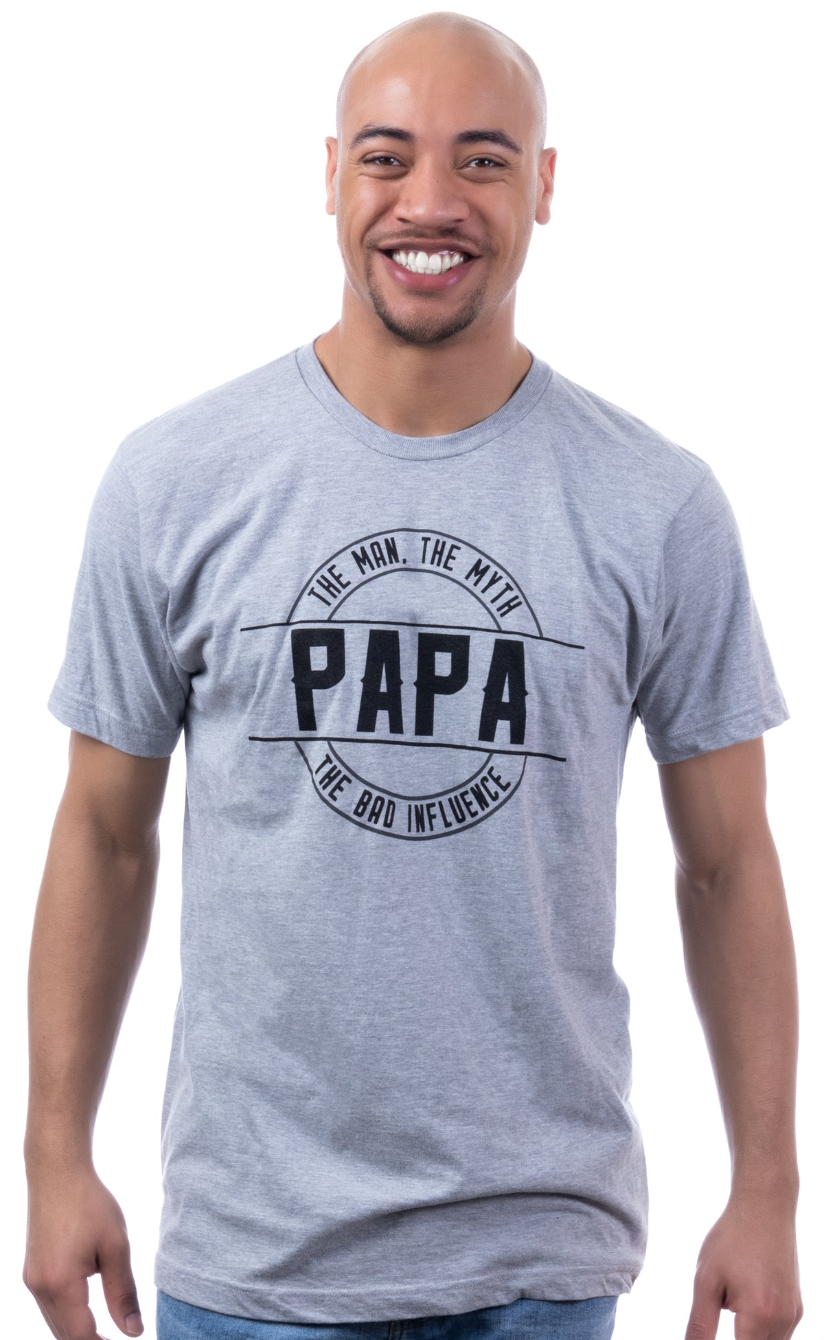 Papa: Man, Myth, Bad Influence | Funny New Baby Grandparent Humor Joke Graphic Men Pappy T-Shirt