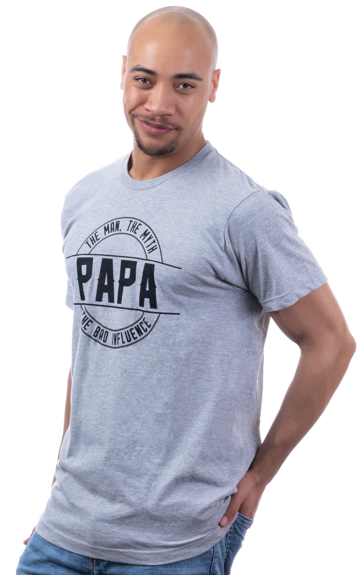 Papa: Man, Myth, Bad Influence | Funny New Baby Grandparent Humor Joke Graphic Men Pappy T-Shirt