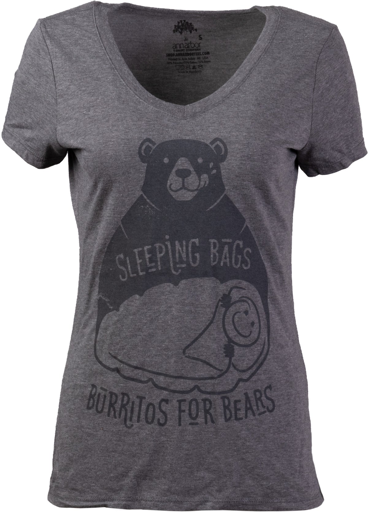 Sleeping Bags are Burritos for Bears | Funny Hiking Hiker Camping Camper Outdoors Women's V-neck Graphic Shirt