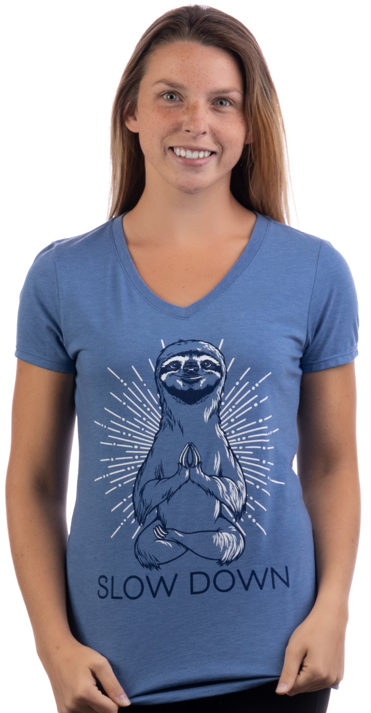 Slow Down Sloth | Funny Cute Yoga Ladies V-neck T-shirt