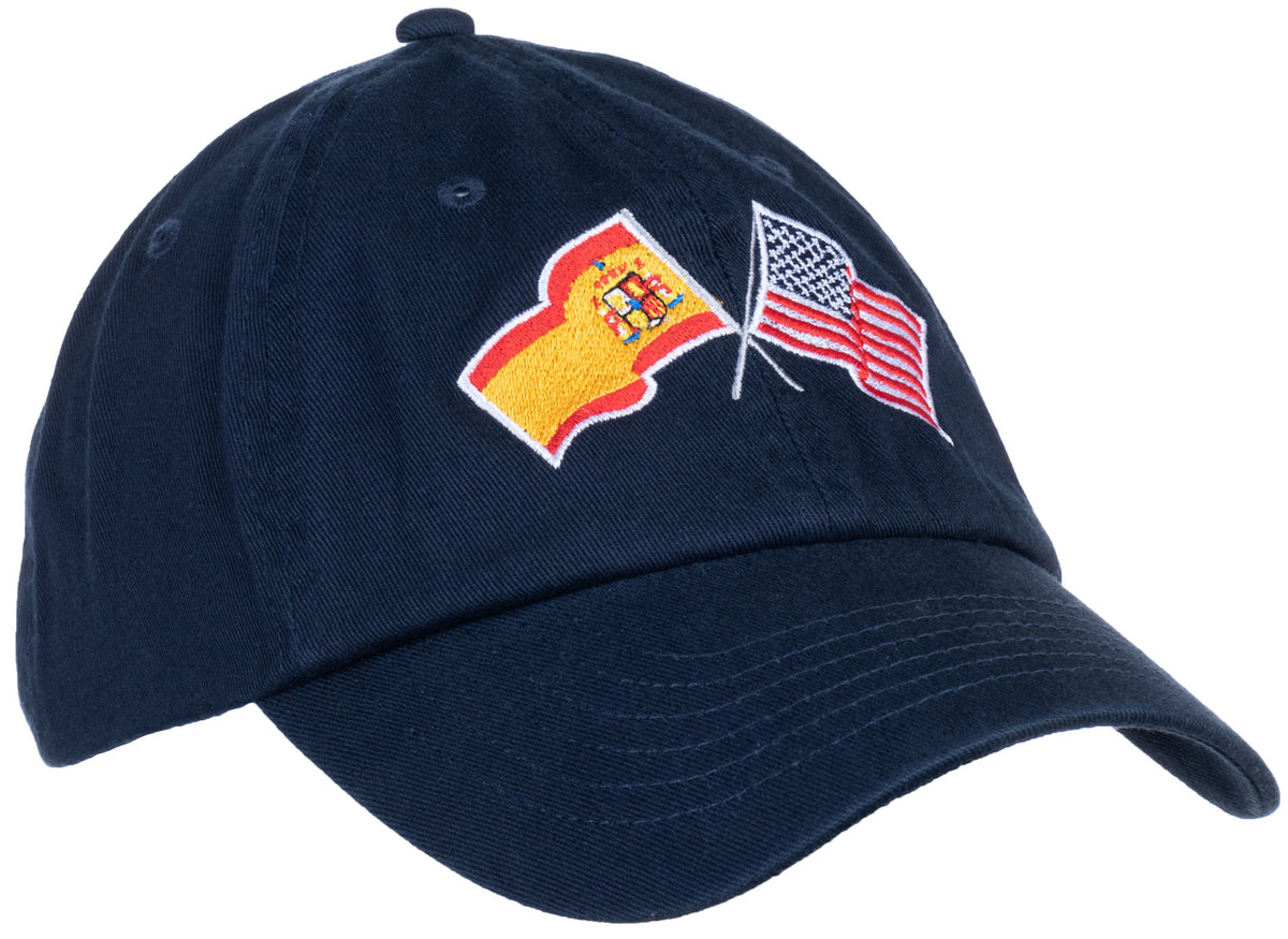 Spain and US Flag Hat | American Friendship Nations Flag Baseball Low Profile Dad Hat for Men Women