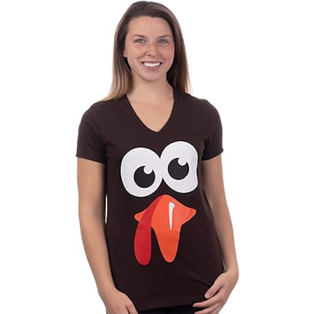 Silly Turkey Face | Funny Thanksgiving Fall Joke Humor Tee Shirt for Women V-Neck Ladies T-Shirt