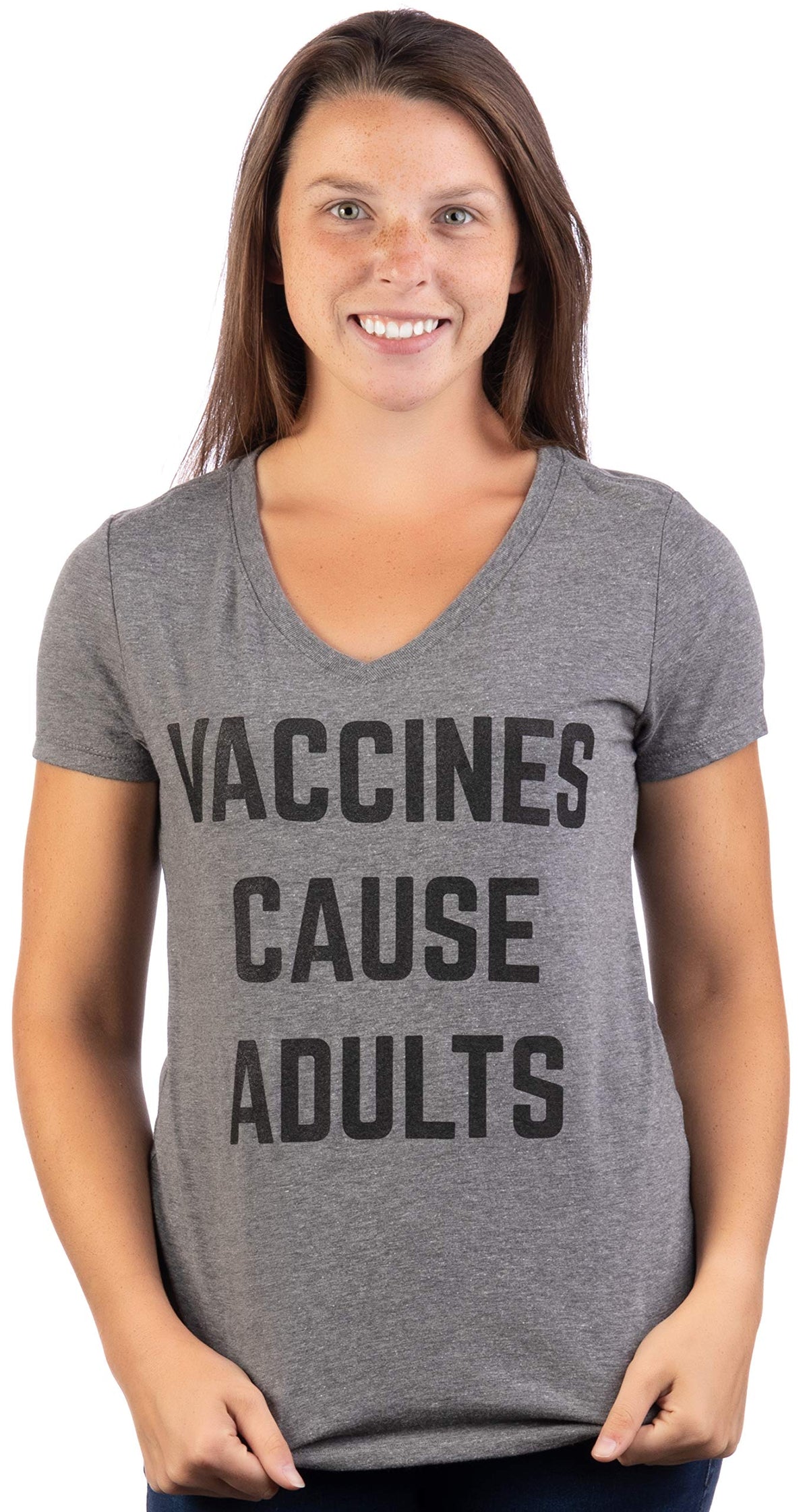 Vaccines Cause Adults | Funny Doctor Nurse Science Humor V-Neck T-Shirt - Women's