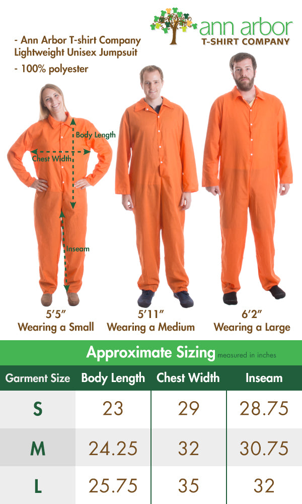Prisoner Jumpsuit  Orange Prison Inmate Halloween Costume Unisex