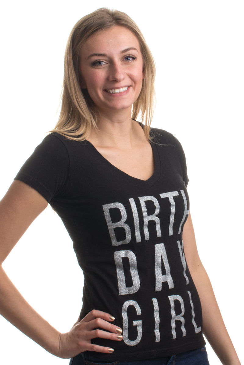 BIRTHDAY GIRL | Black or Pink Cute Sexy B-Day Bar Crawl Party V-neck T-shirt