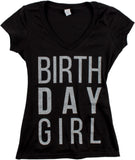 BIRTHDAY GIRL | Black or Pink Cute Sexy B-Day Bar Crawl Party V-neck T-shirt