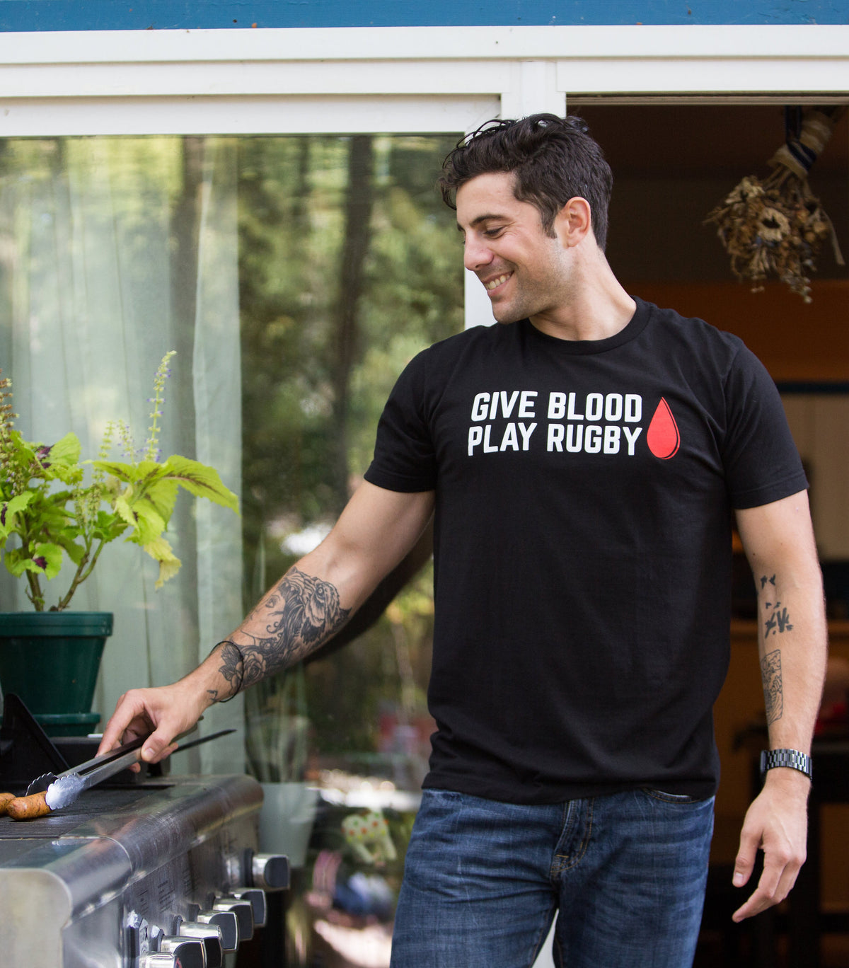 Give Blood, Play Rugby | Funny Rugby Player Rugger League Union Humor T-shirt