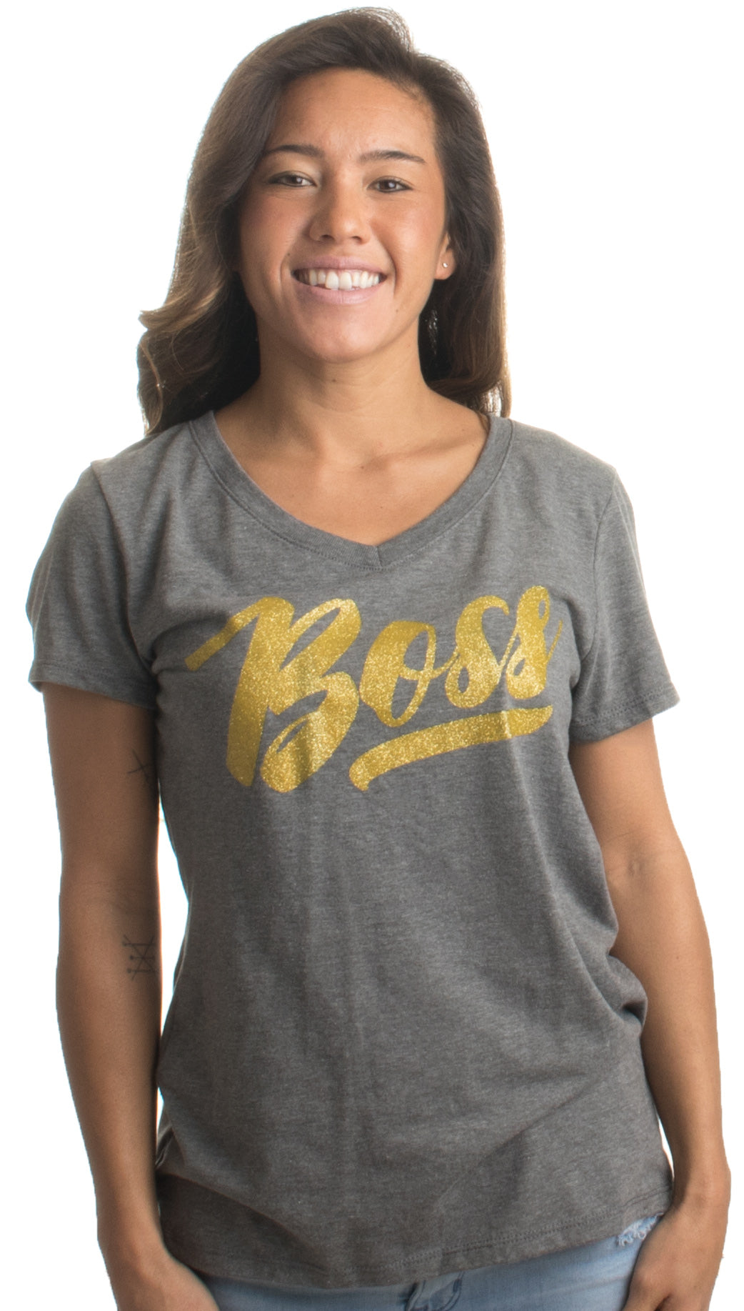 Boss Lady | Funny Bossy Alpha Female Glitter Glam Bling Ladies' V-neck T-shirt