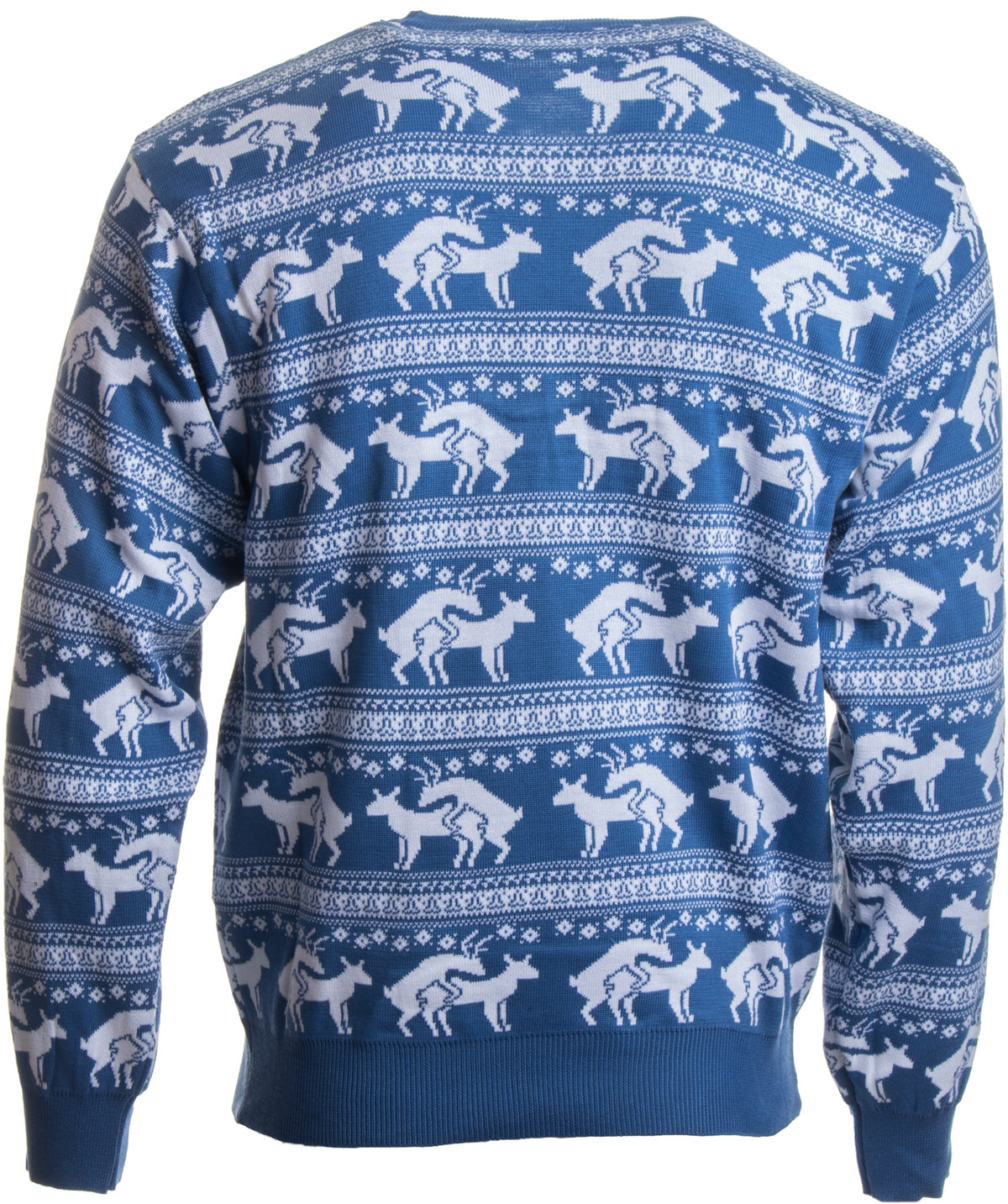 Blue Reindeer Humping Ugly Christmas Sweater w/ Holiday Insertion & Christmas Dongs