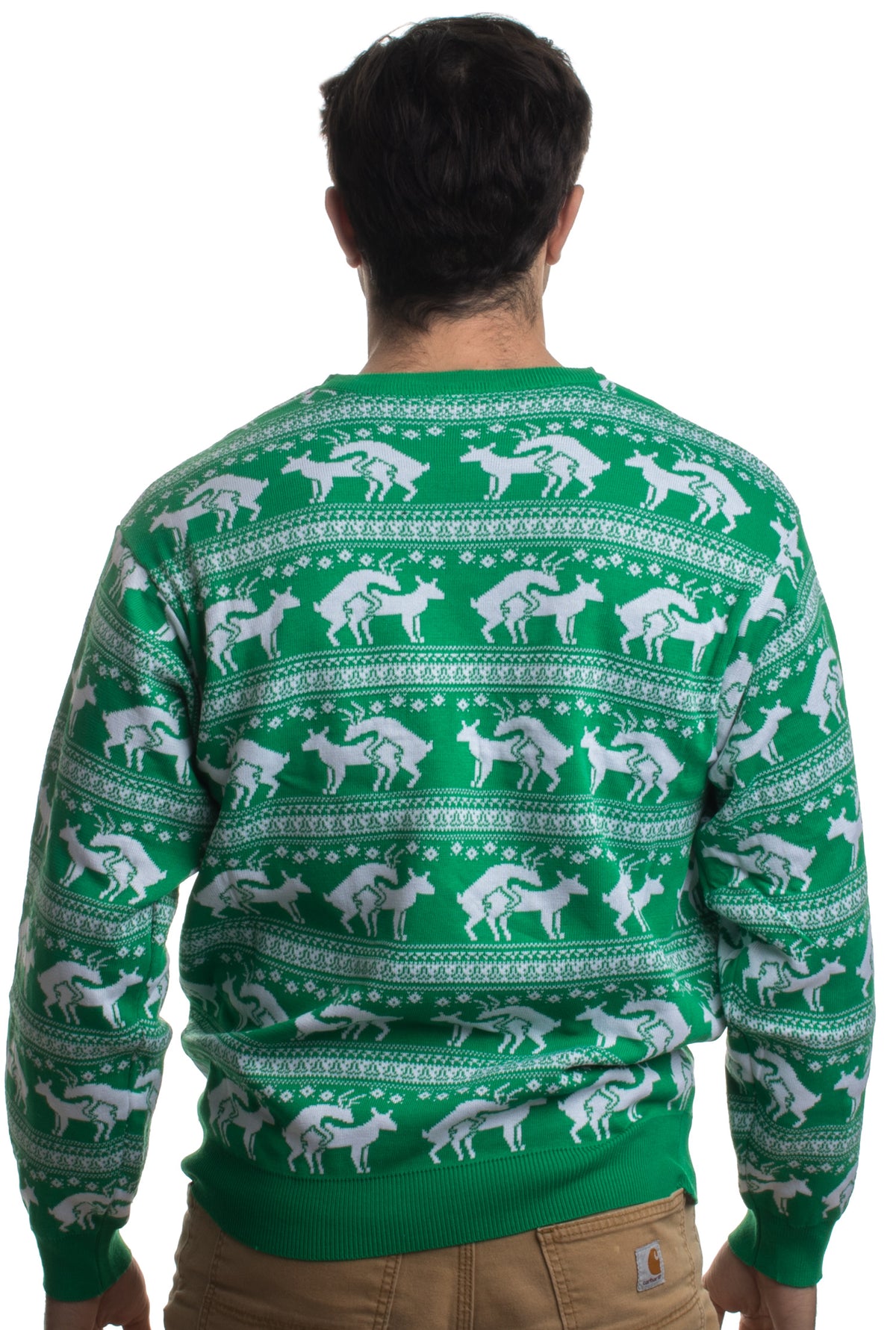 Green Reindeer Humping Ugly Christmas Sweater w/ Holiday Insertion & Christmas Dongs