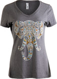 Elephant Aesthetic | Ornate Stylized Line Art Yoga V-neck T-shirt for Women