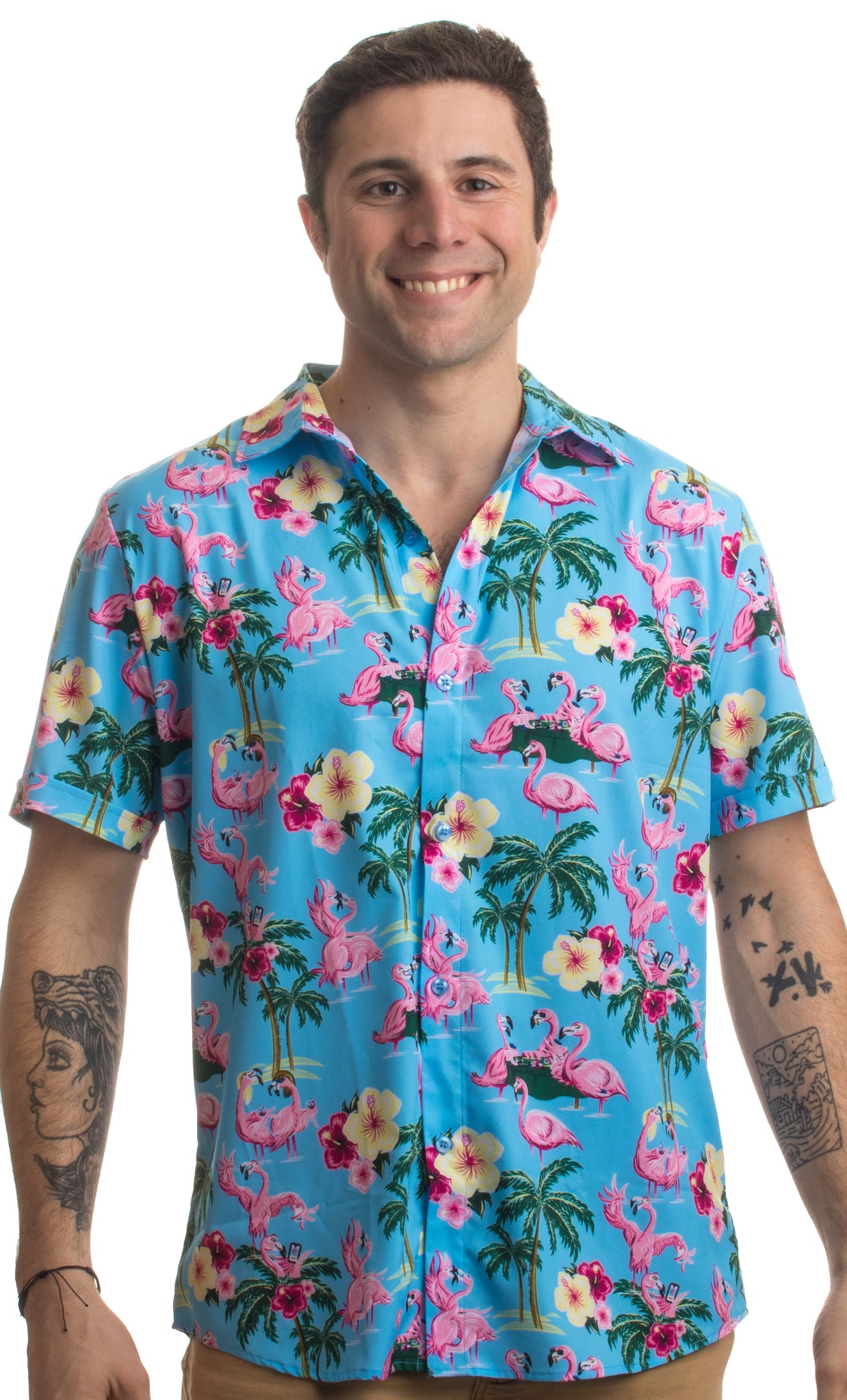 Flamingo Party Night Neon Hawaiian Shirt For Men Women Button Down Aloha  Shirt, 